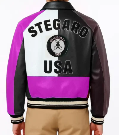 Multicolor Bomber Leather Pink Jacket Back Look