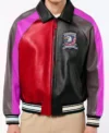 Multicolor Bomber Leather Pink Jacket Front