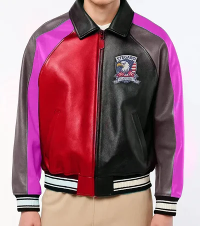 Multicolor Bomber Leather Pink Jacket Front