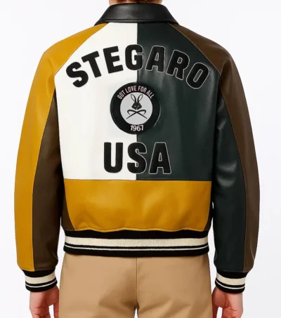 Multicolor Bomber Leather Yellow Jacket Back
