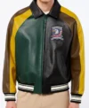 Multicolor Bomber Leather Yellow Jacket Front