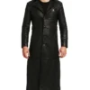 Neyvar Hooded Black Leather with Front Button Closure Jacket