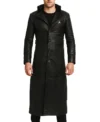 Neyvar Hooded Black Leather with Front Button Closure Jacket