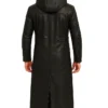 Neyvar Hooded Black Leather with Front Button Closure Jacket Back