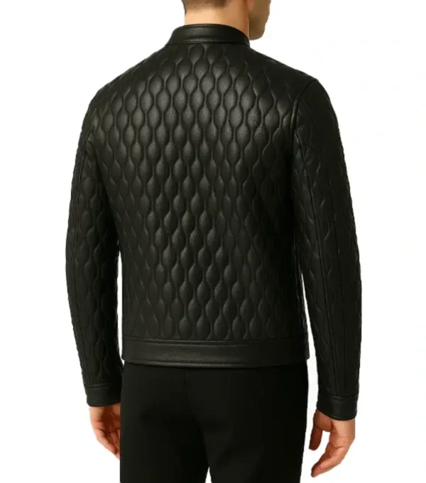 Nikolai Quilted Motorcycle Leather Jacket Back Look