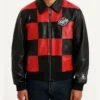 Panther Check Style Bomber Leather Jacket