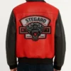 Panther Check Style Bomber Leather Jacket Back Look