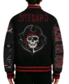 Pirate Sea Rider Black Varsity Jacket Back Look