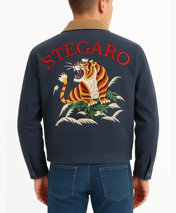 Ragnar Vintage Tiger Bomber Blue Jacket Back Look