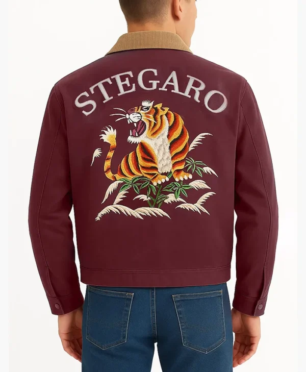 Ragnar Vintage Tiger Bomber Jacket Maroon Back