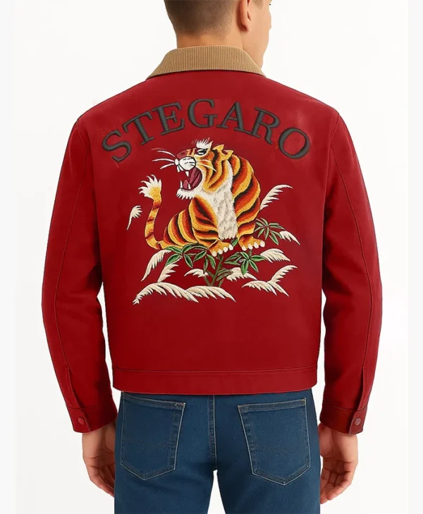 Ragnar Vintage Tiger Bomber Red Jacket Back Look