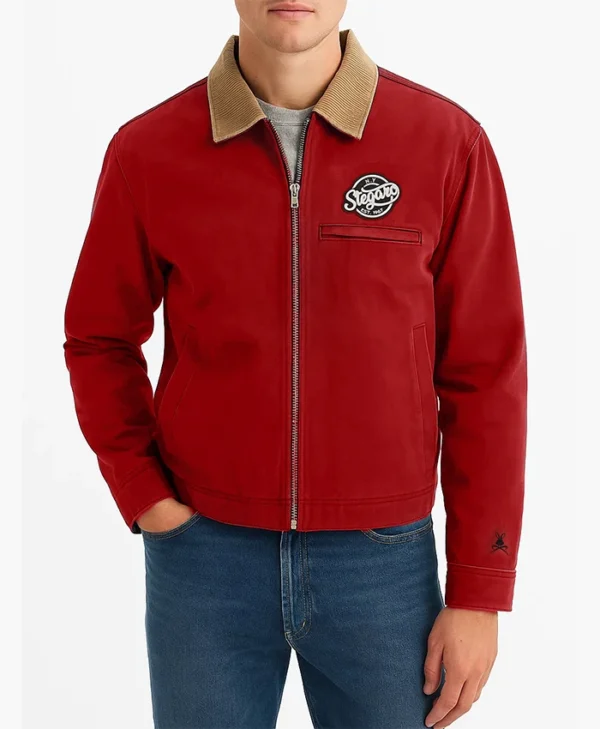 Ragnar Vintage Tiger Bomber Red Jacket Front