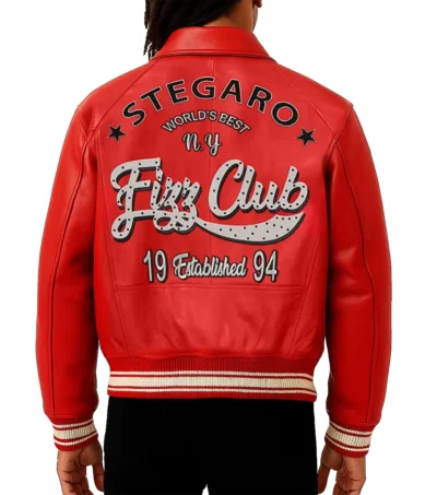 Red Fizz Club Leather Jacket Back Look