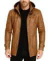 Rhydor Brown Leather Coat with Hooded
