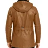 Rhydor Brown Leather Coat with Hooded Back