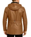 Rhydor Brown Leather Coat with Hooded Back