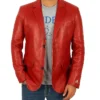 Romeo Red Leather Blazer Front