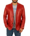 Romeo Red Leather Blazer Front