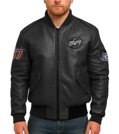Route 67 Leather Black Jacket Front Look