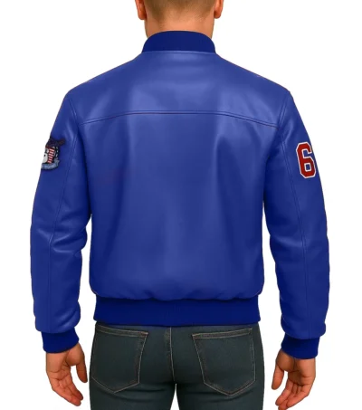 Route 67 Leather Blue Jacket Back Look