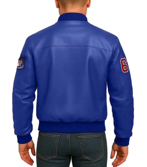 Route 67 Leather Blue Jacket Back Look