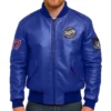 Route 67 Leather Blue Jacket Front