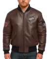 Route 67 Leather Brown Jacket Front