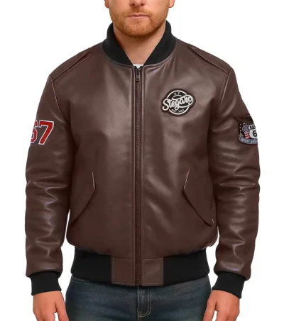 Route 67 Leather Brown Jacket Front