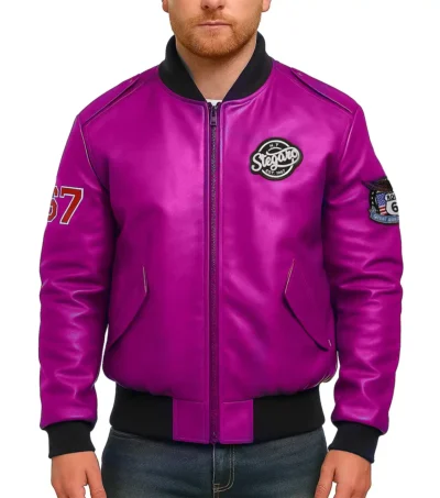 Route 67 Leather Pink Jacket Front