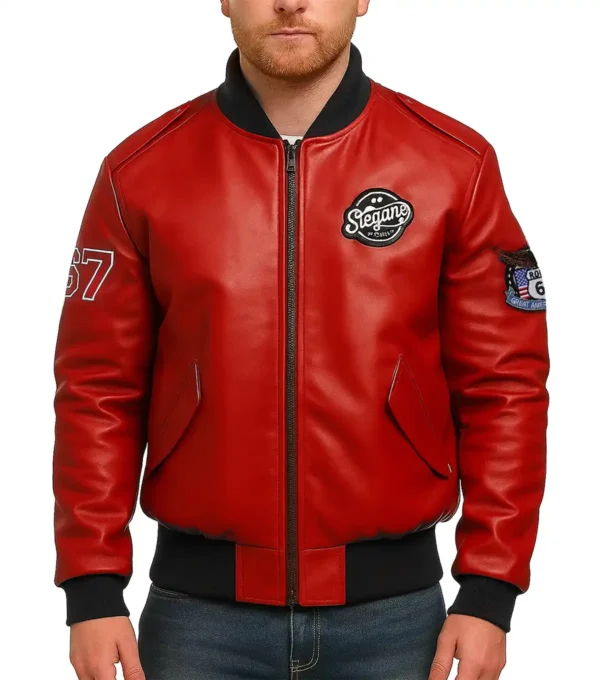 Route 67 Leather Red Jacket Front