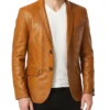 Sorien Tan Genuine Leather Blazer