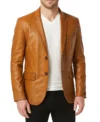 Sorien Tan Genuine Leather Blazer