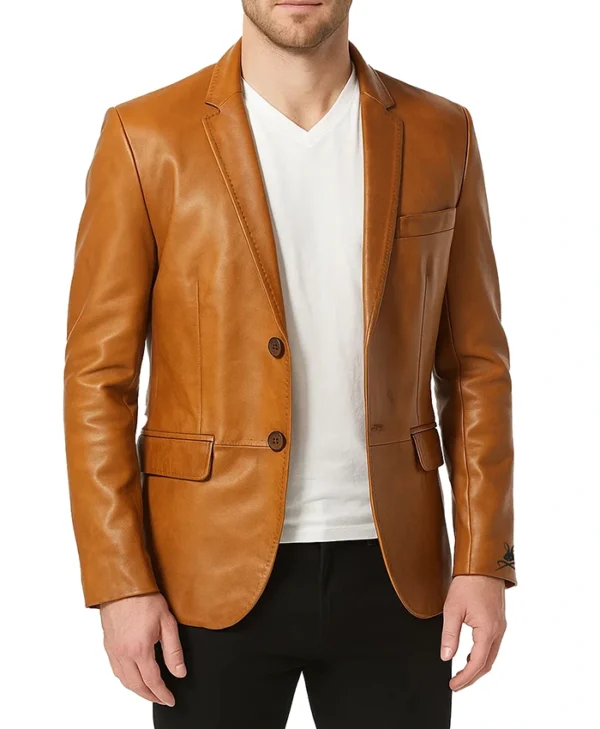 Sorien Tan Genuine Leather Blazer
