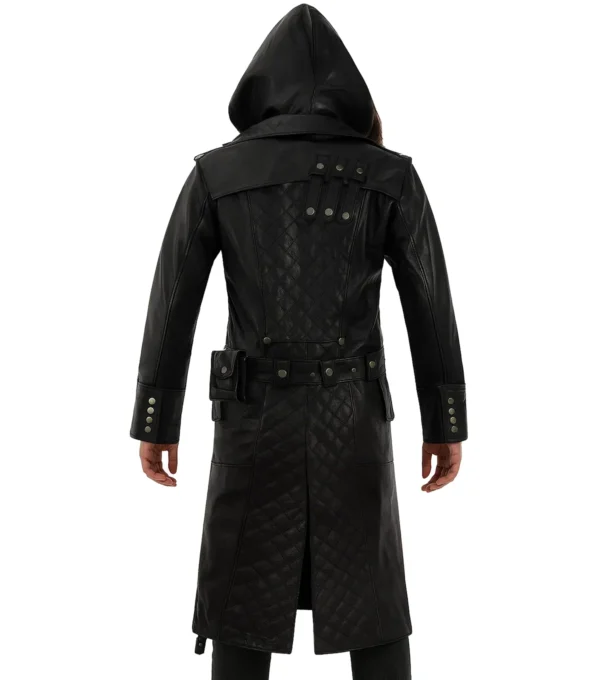 Sterling Hooded Leather Trench Coat Back