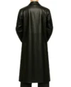 Thane Black Vegan Leather Trench Coat Back Look