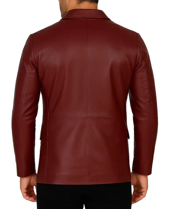 Torven Dark Burgundy Leather Blazer Back