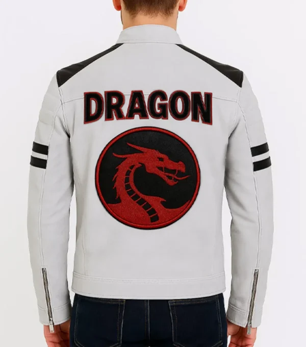White Dragon Warrior Leather Jacket Back Look