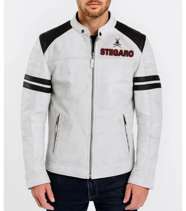 White Dragon Warrior Leather Jacket Front
