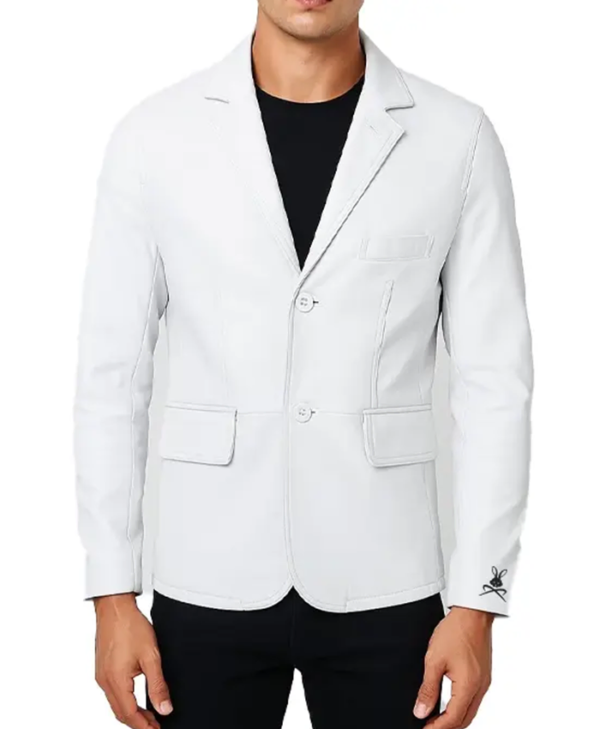 Zane White Leather Blazer Front