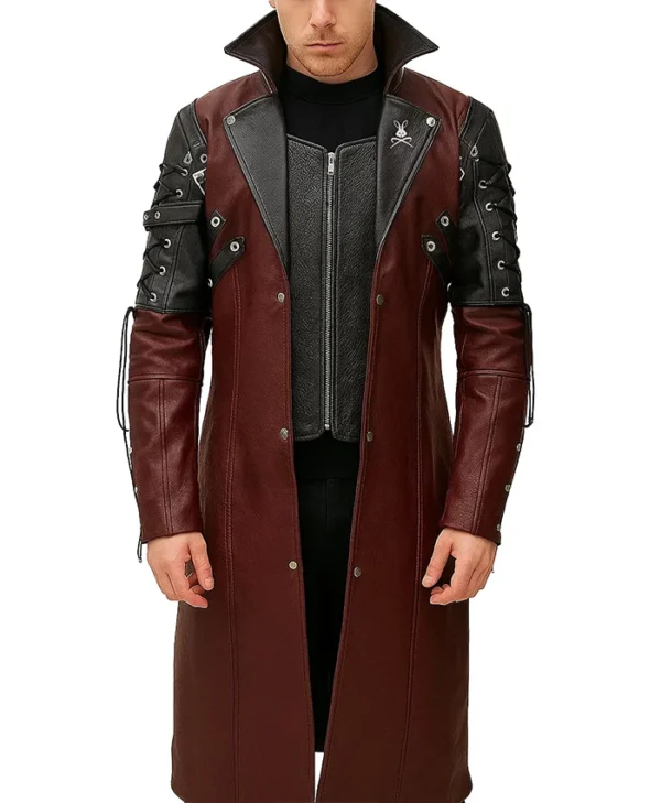 Zarek Red Gothic Leather Trench Coat