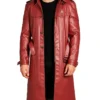 Zion Red Leather Trench Coat
