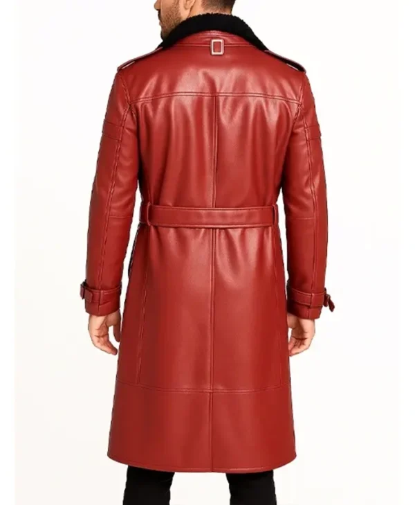Zion Red Leather Trench Coat Back