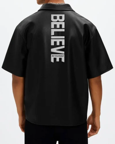 Believer Oversized Snap Black Shirt Back