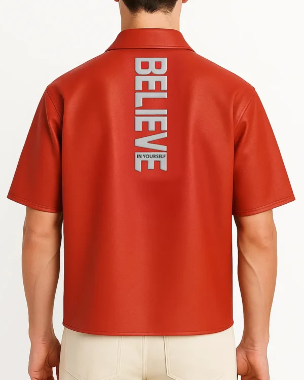 Believer Oversized Snap Red Shirt Back