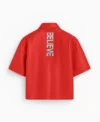 Believer Oversized Snap Red Shirt Back Look