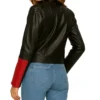 Black Cafe Racer Leather Jacket Women Red And White Stripes Back