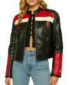 Buy Black Cafe Racer Leather Jacket Women Red And White Stripes