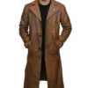 Darnell Brown Long Leather Lapel Collar Coat