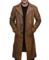 Darnell Brown Long Leather Lapel Collar Coat