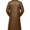 Darnell Brown Long Leather Lapel Collar Coat Back